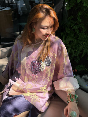MUKZIN“Capsule Collection”Pink-Purple Jacquard Sequin Beaded Chinese-Style Top