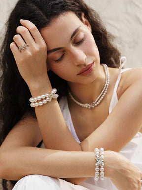 MUKTANK×SUN HUNTER “Emergence”Two-Tone Lace Butterfly Pearl Bracelet