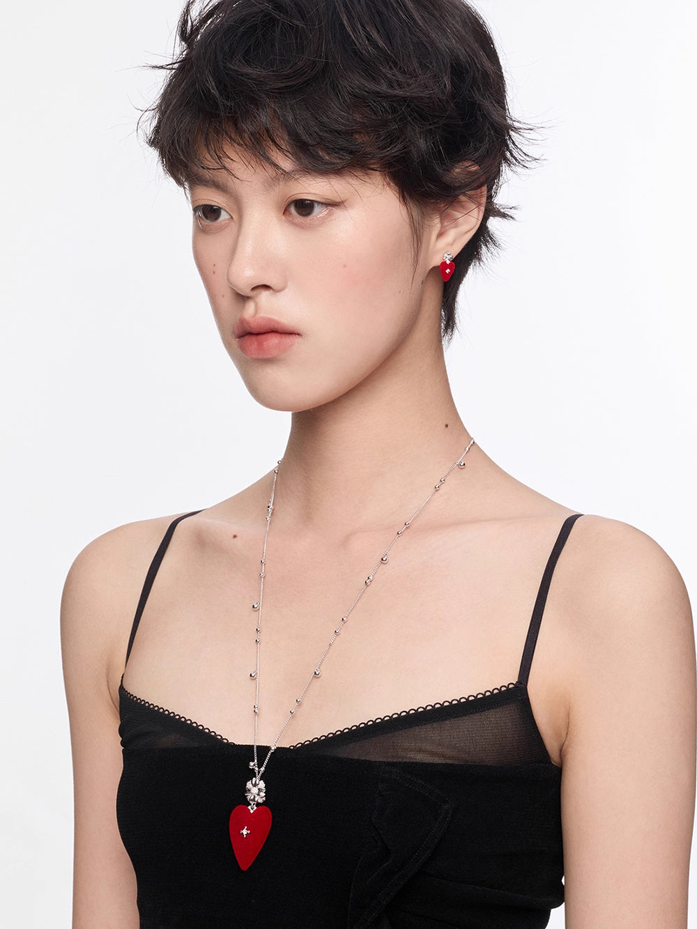 MUKTANK×SUN HUNTER Large-Sized Velvet Heart Long Chain Necklace