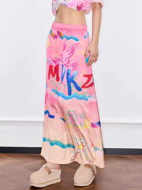 Mukzin "Ode To The New Summer"Half-Skirt With Graffiti Art Style And Colorful Prints