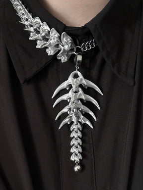MUKTANK×DARK DREAM 3D printed spiky spinal column pendant necklace with a dual combination of bone flower design (the pendant can be detached and used as earrings