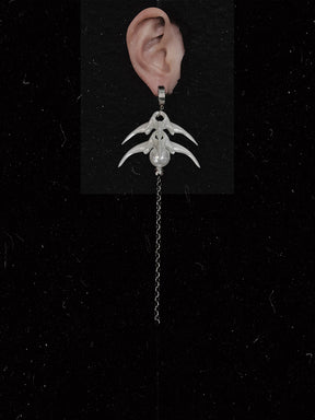 MUKTANK×DARK DREAM  3D printed spiky bone flower earrings with bead collisions and pearl-colored chains