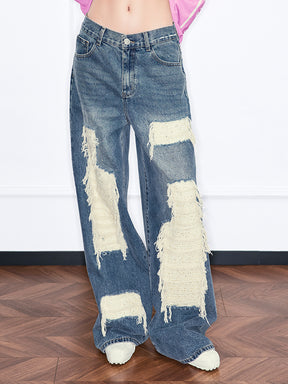 MUKZIN“Realm of Ethereal Mist”Distressed Ripped Jeans for Women