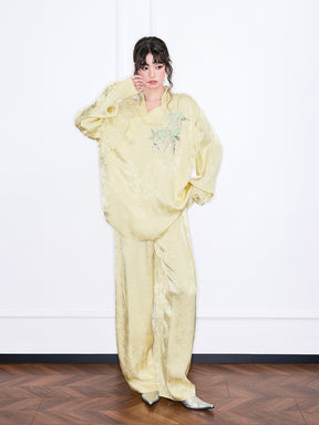 MUKZIN“Realm of Ethereal Mist”Light Yellow Jacquard Embroidered Elegant Chinese - Style Top