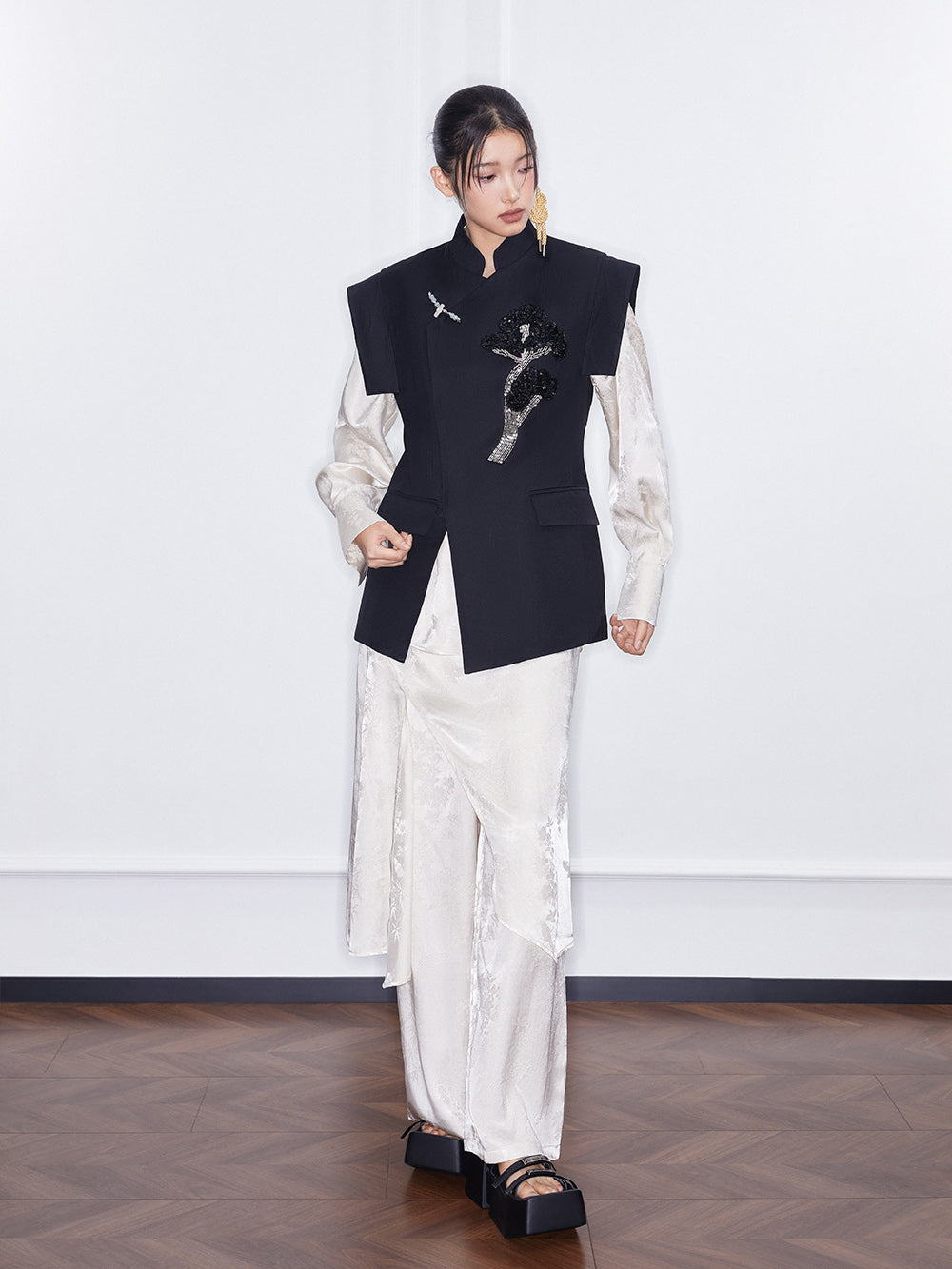 MUKZIN Spring Prelude “Peacock Feather” New Chinese Style Fake Two Piece Wide Leg Trousers Spring Summer