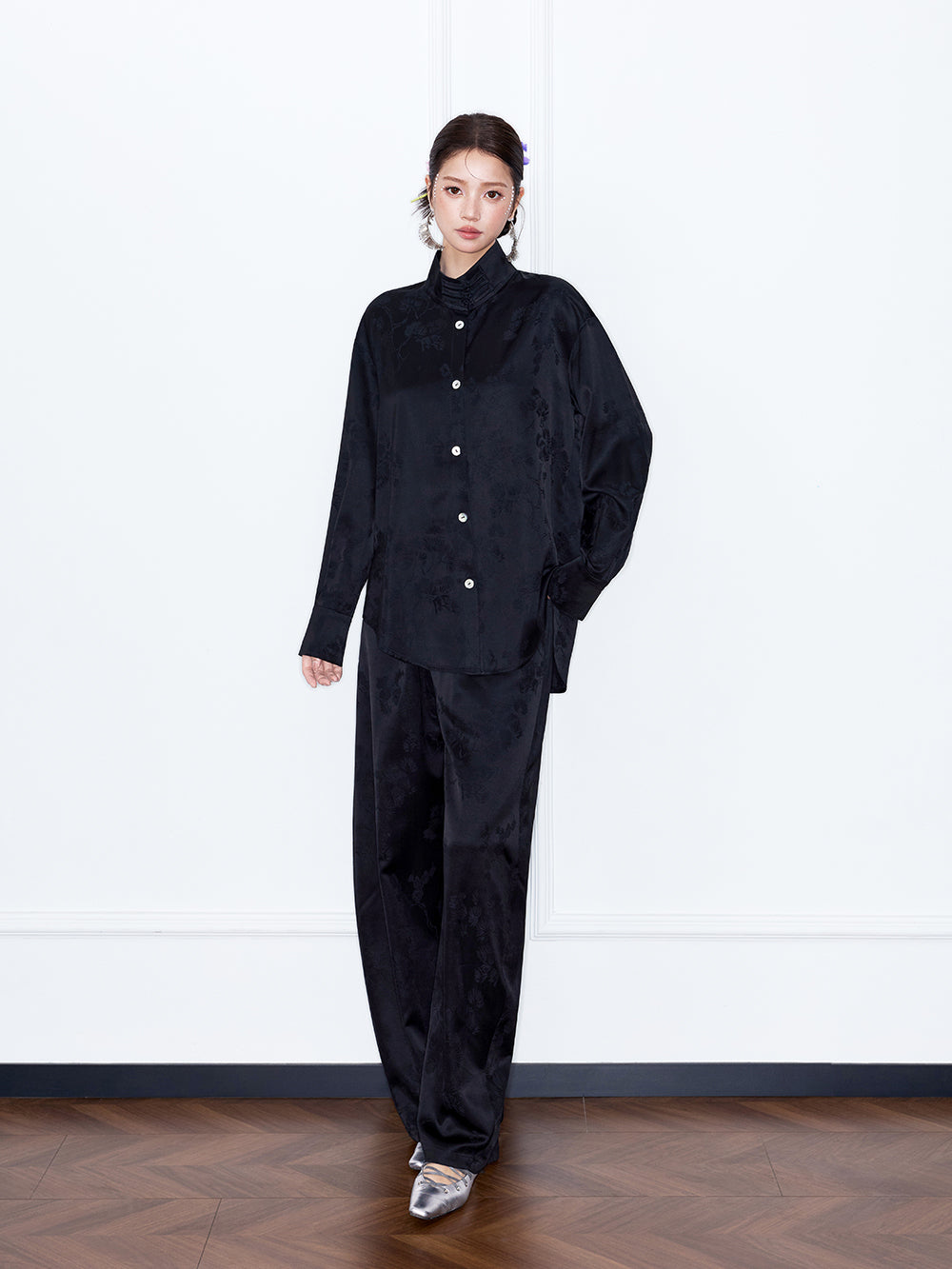 MUKZIN“Capsule Collection”New Chinese Style Light Pink/Black Jacquard Loose Shirt