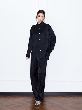 MUKZIN“Capsule Collection”New Chinese Style Light Pink/Black Jacquard Loose Shirt