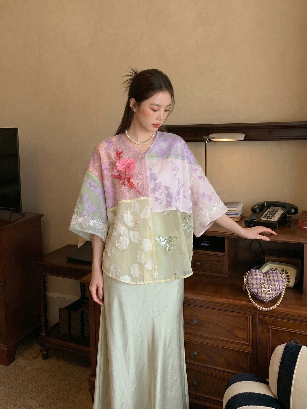MUKZIN×"Capsule Collection" Modern Chinese Patchwork Short Sleeve Top