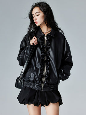 MUKTANK × CUUDICLAB Leather Jacket with Flounce Edges