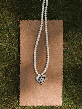 MUKTANK×SUN Lace heart lock pearl necklace