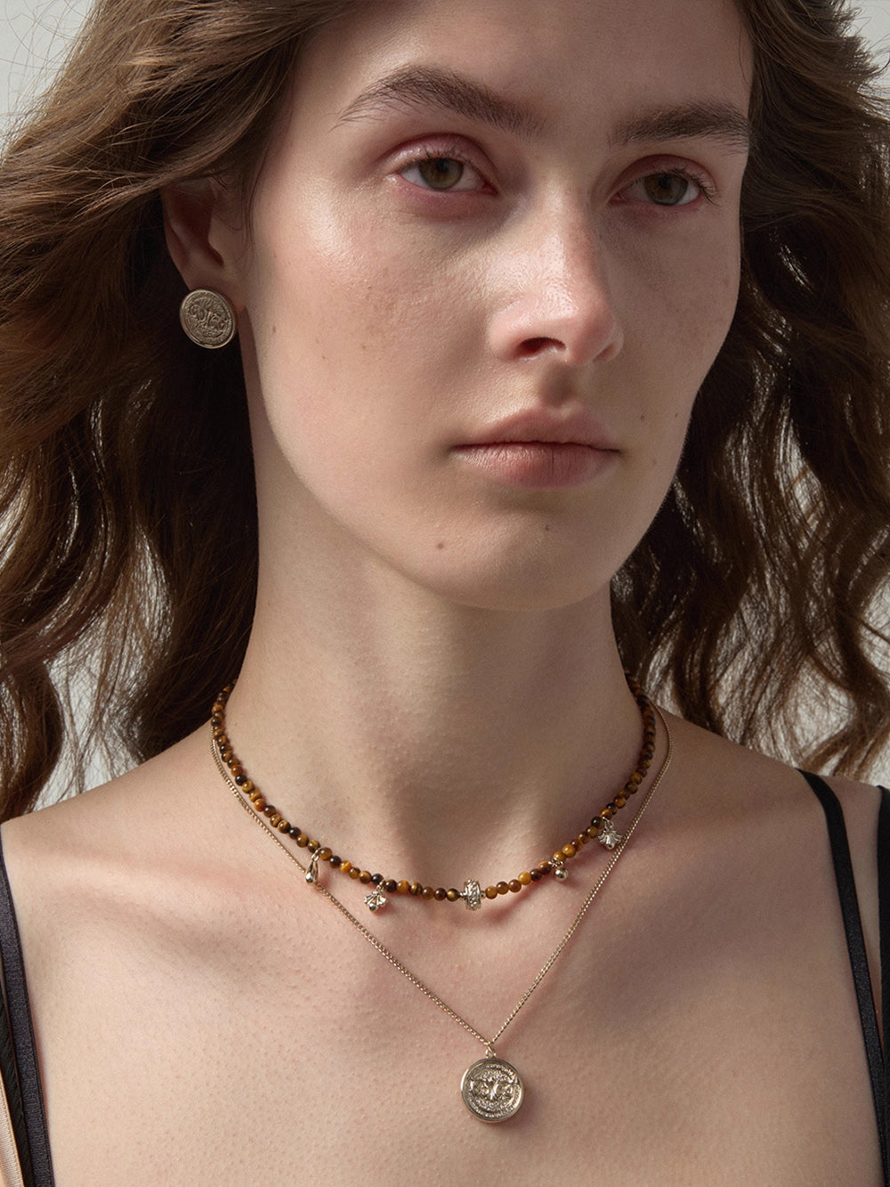 MUKTANK×SUN HUNTER Coin Tiger Eye Double Layer Necklace