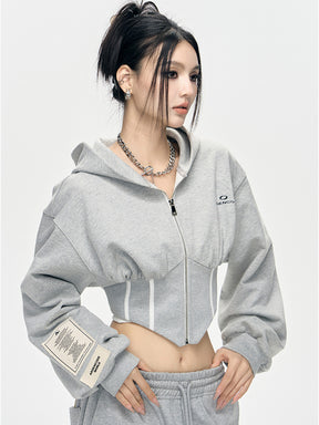 MUKTANK × ARDENCODE Women's Long - sleeved Sports Hooded Sweatshirt Coat with Letter Logo Embroidery and False Fishbone Waist - cinching for a Fitted Look