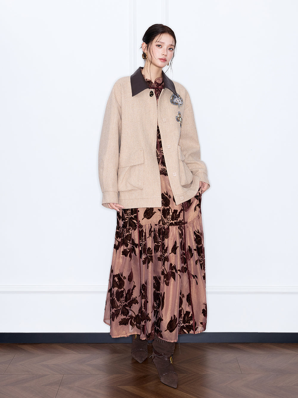MUKZIN“The Sequence of Deer's Call”Light Camel Color Contrast Collar Oversized Silhouette Jacket
