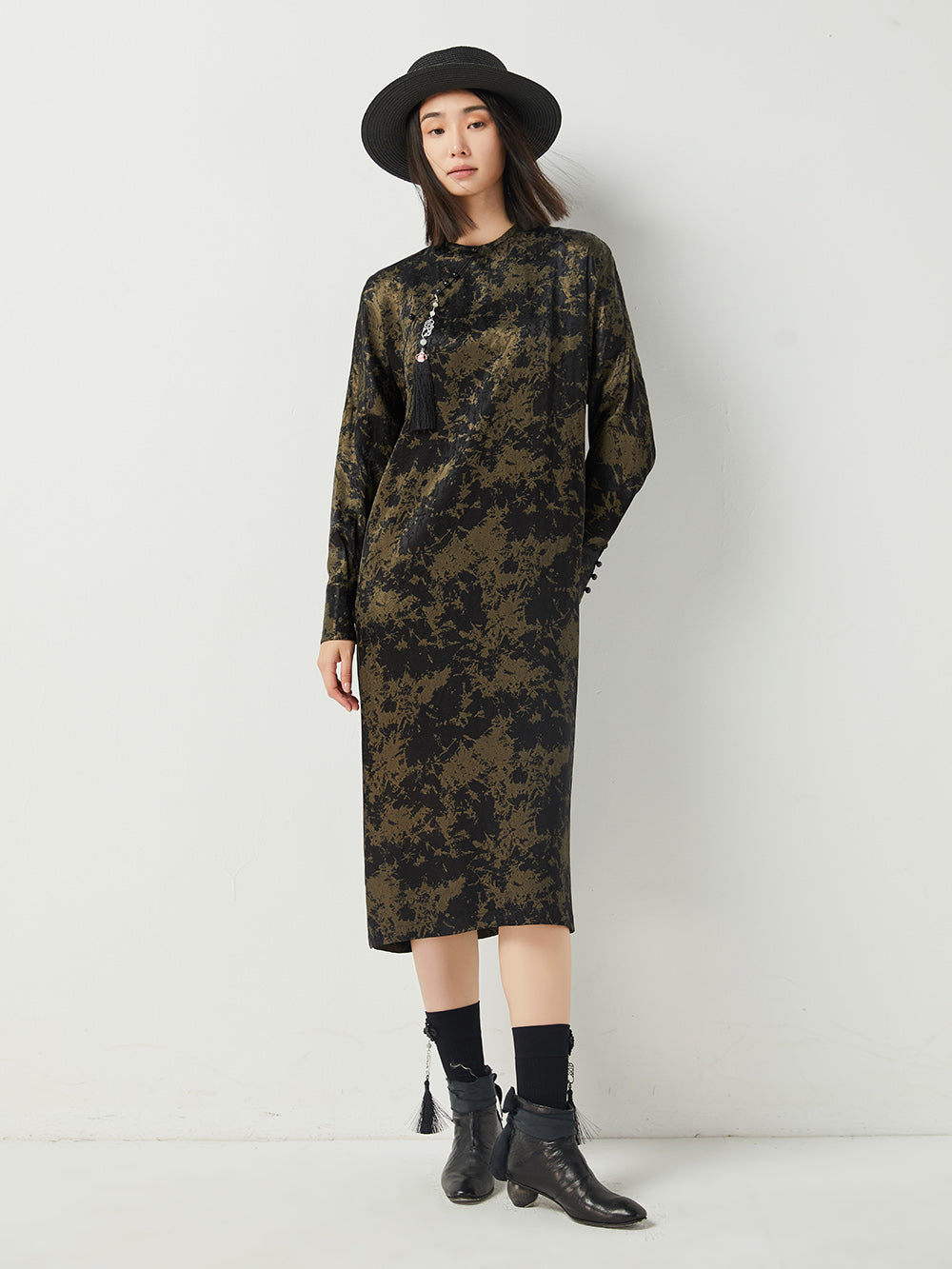 MUKTANK×CUUDICLAB Gold Foil Jacquard Dress