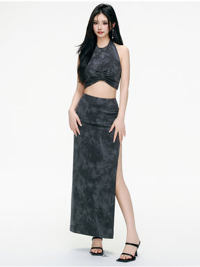 MUKTANK×ARDENCODE Washed-out Knit Halter Spaghetti Strap