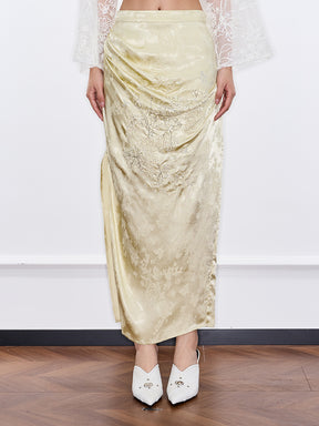 Mukzin "Ode To The New Summer"Light Yellow Elegant Split Pencil Skirt