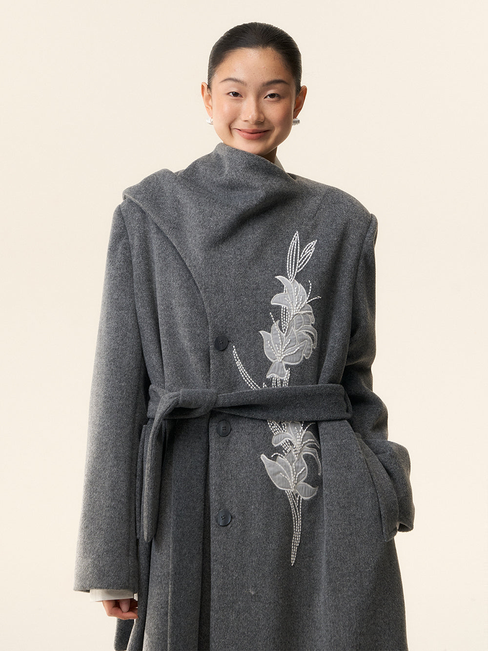 MUKTANK×LOUMUTAKU Gladiolus Beaded Embroidery Scarf Coat