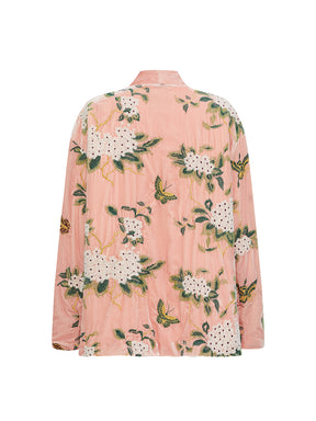 MUKZIN“The Sequence of Deer's Call”Pink Velvet Chinese-Style Floral Embroidery Loose Casual Outerwear