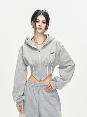 MUKTANK × ARDENCODE Women's Long - sleeved Sports Hooded Sweatshirt Coat with Letter Logo Embroidery and False Fishbone Waist - cinching for a Fitted Look