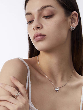 MUKTANK×SUN HUNTER Lace heart lock stud earrings