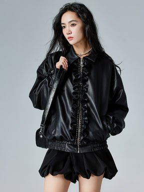 MUKTANK × CUUDICLAB Leather Jacket with Flounce Edges