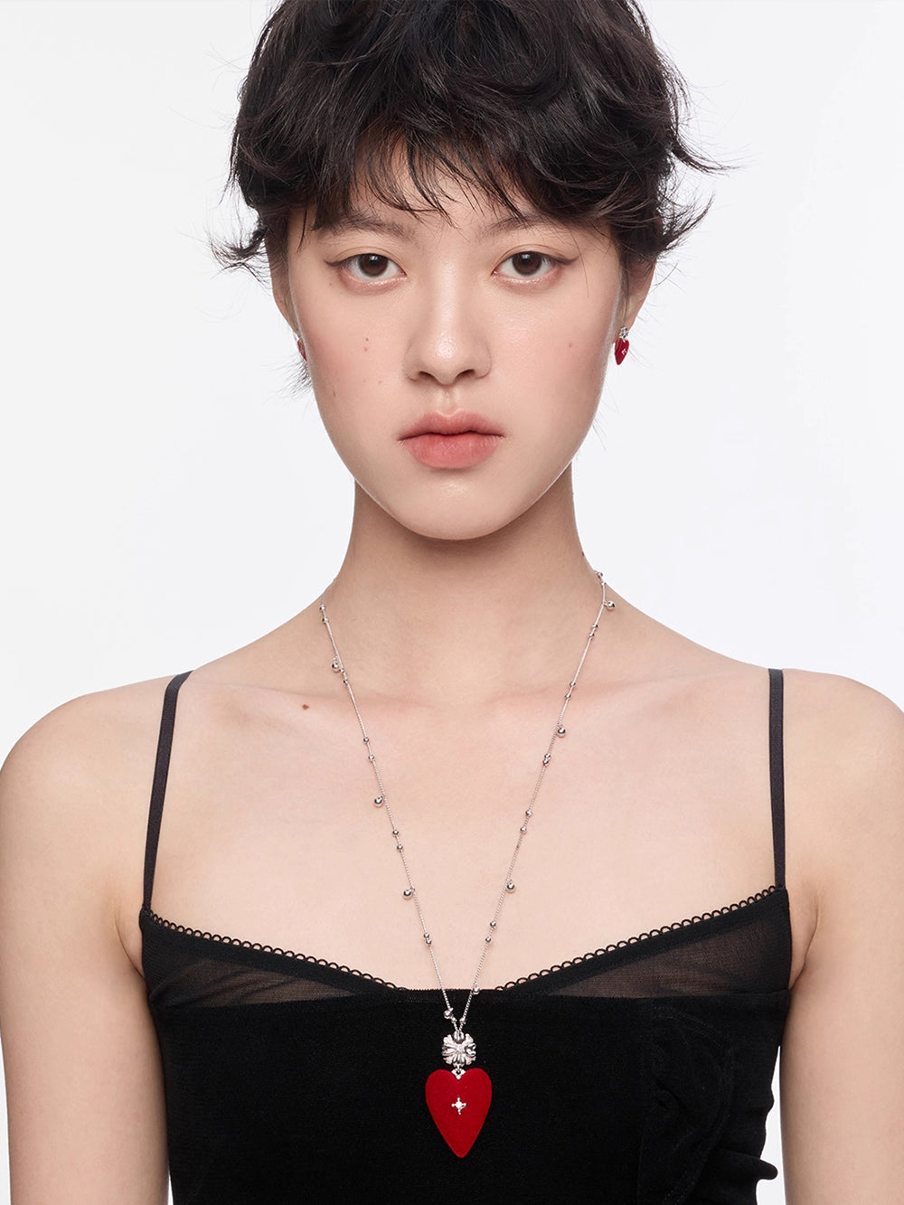 MUKTANK×SUN HUNTER Large-Sized Velvet Heart Long Chain Necklace