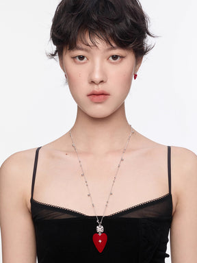 MUKTANK×SUN HUNTER Large-Sized Velvet Heart Long Chain Necklace
