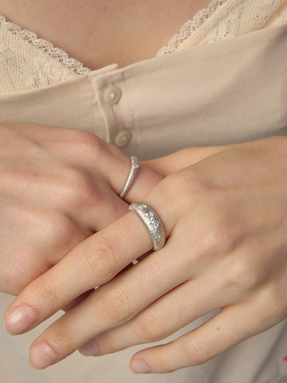 MUKTANK×SUN HUNTER Brushed Diamond-Studded Ring - S925 Silver