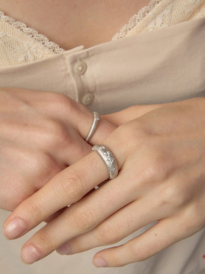 MUKTANK×SUN HUNTER Brushed Diamond-Studded Ring - S925 Silver