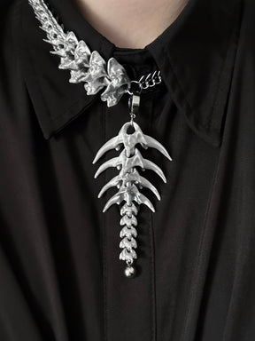 MUKTANK×DARK DREAM 3D printed spiky spinal column pendant necklace with a dual combination of bone flower design (the pendant can be detached and used as earrings