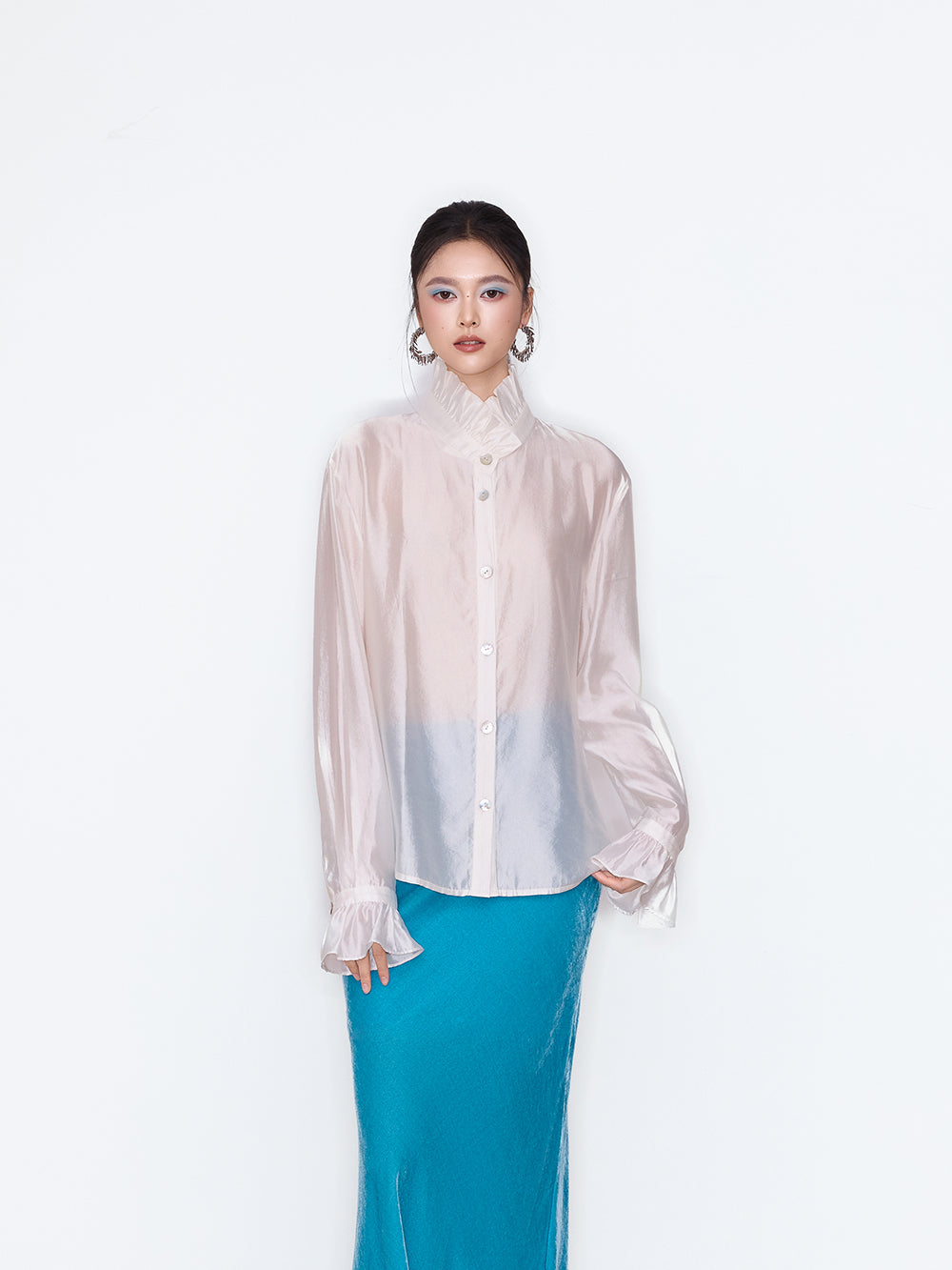 MUKZIN×Flourishing Blooms New Chinese-style loose and casual versatile glossy stand-up collar shirt