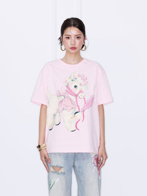 MUKZIN¡°Capsule Collection¡±Pink Cartoon Pony Print Oversized Graphic T-Shirt
