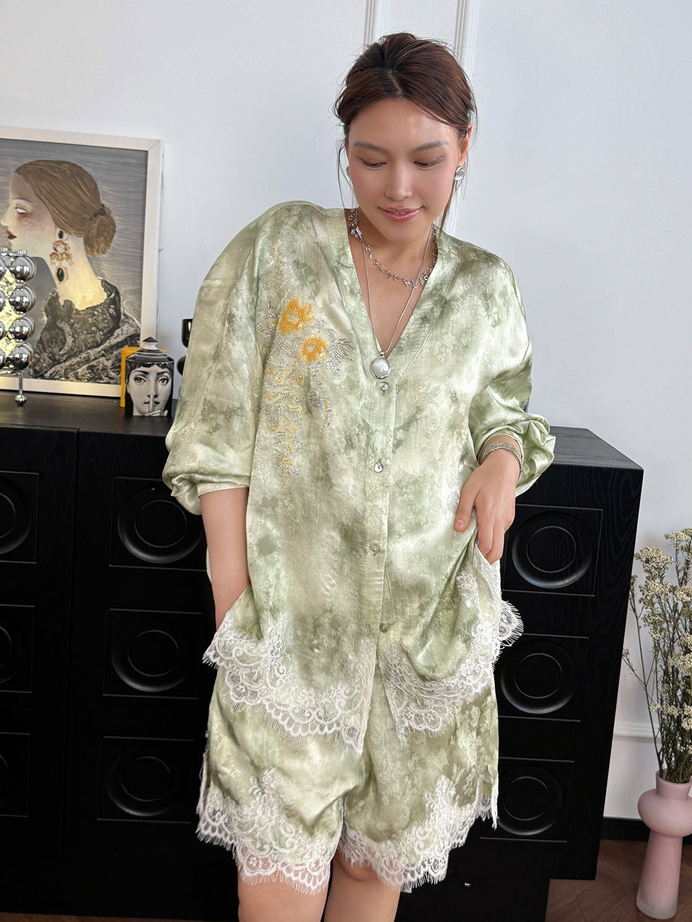 MUKZIN“Capsule Collection”Jacquard loose V-neck shirt