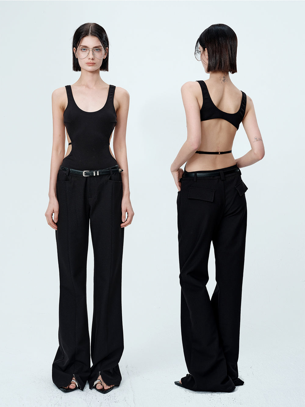 MUKTANK×MODULER Backless one-piece snap-buttoned tight-fitting tank top