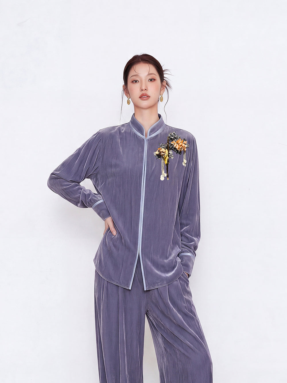 MUKZIN×Capsule Collection New Chinese-Style Silk Velvet Trouser Set