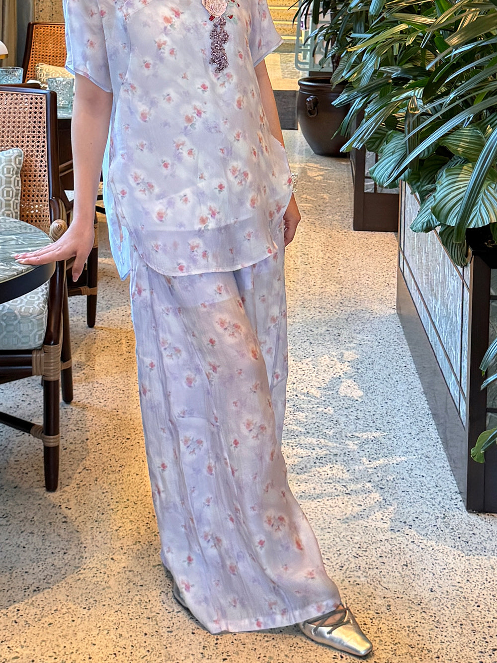 MUKZIN×Capsule Collection Modern Chinese Floral Trouser Set with ICH Hami Hand Embroidery