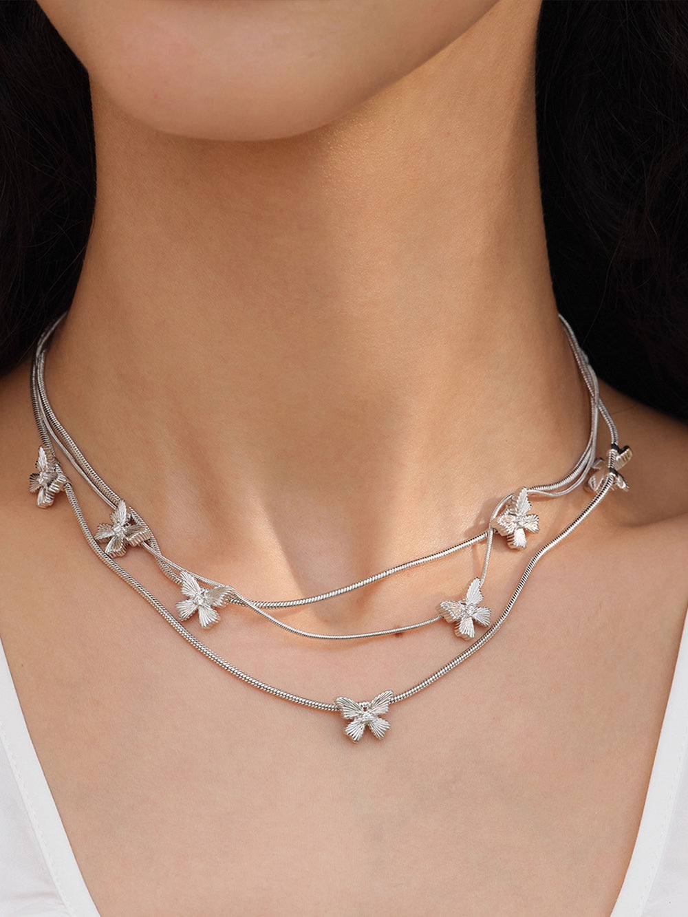 MUKTANK×SUN HUNTER “Emergence”Three-Layer Lace Butterfly Necklace