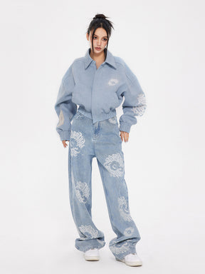 MUKTANK × ARDENCODE Unisex Loose Washed Denim Short Cut Coat