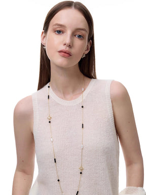 MUKTANK×SUN HUNTER Long Chain with Iris Design, Agate and Pearls
