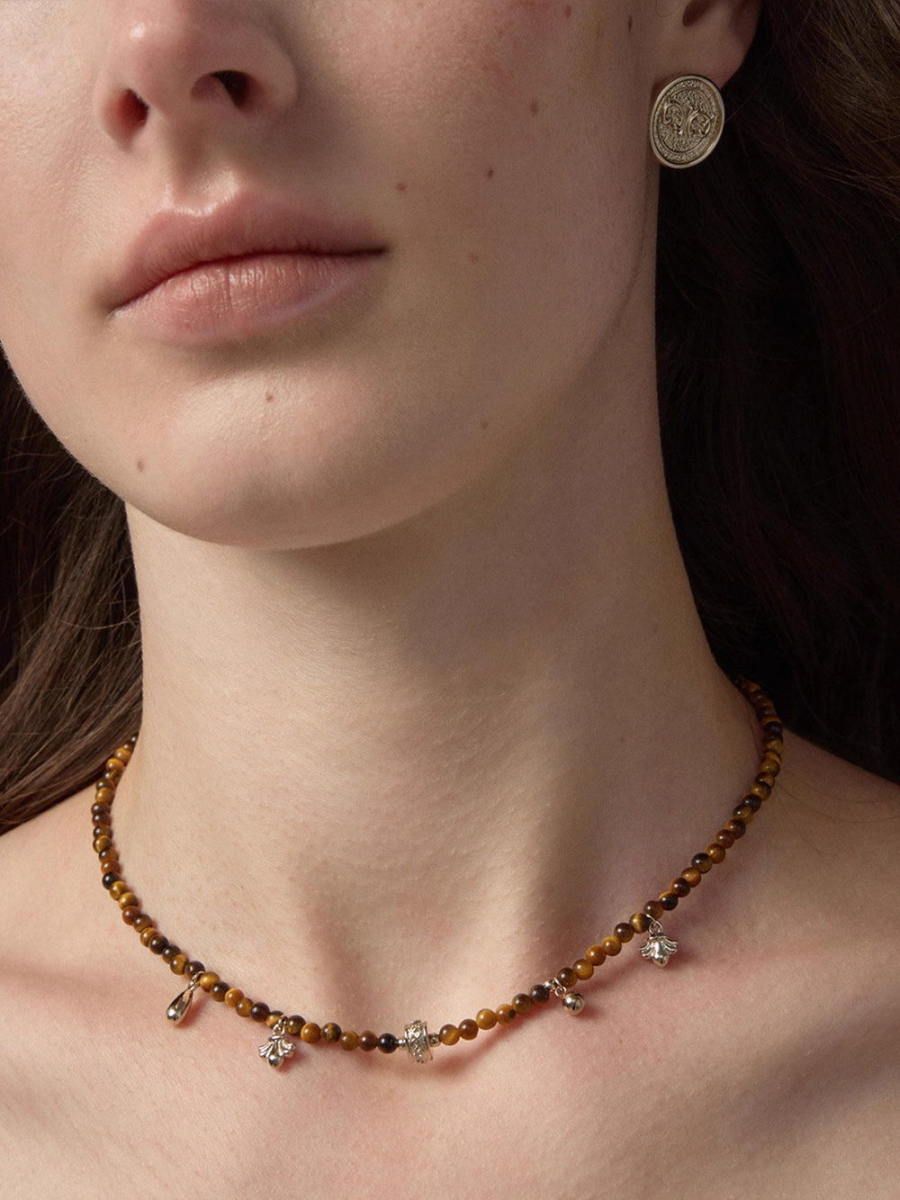 MUKTANK×SUN HUNTER Coin Tiger Eye Double Layer Necklace
