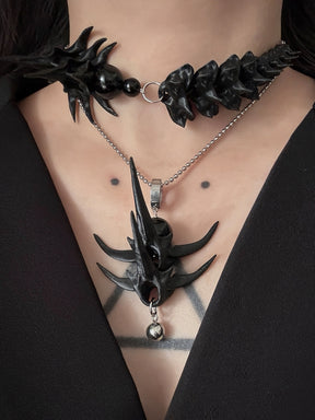 MUKTANK×DARK DREAM 3D printed spiky pendant with bead collision, necklace designed with spinal column arrangement, a set of necklace in two styles (Style A and Style B) for layered wearing (the pendant can be detached and used as earrings).