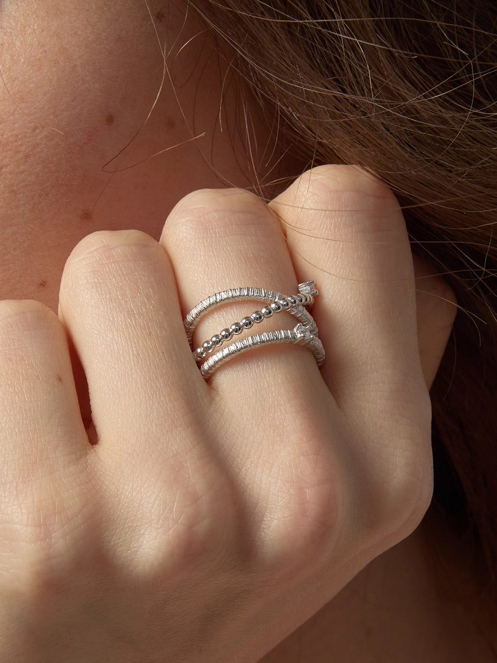 MUKTANK×SUN HUNTER Triple-Layer Wire-Wrapped Ring - S925 Silver