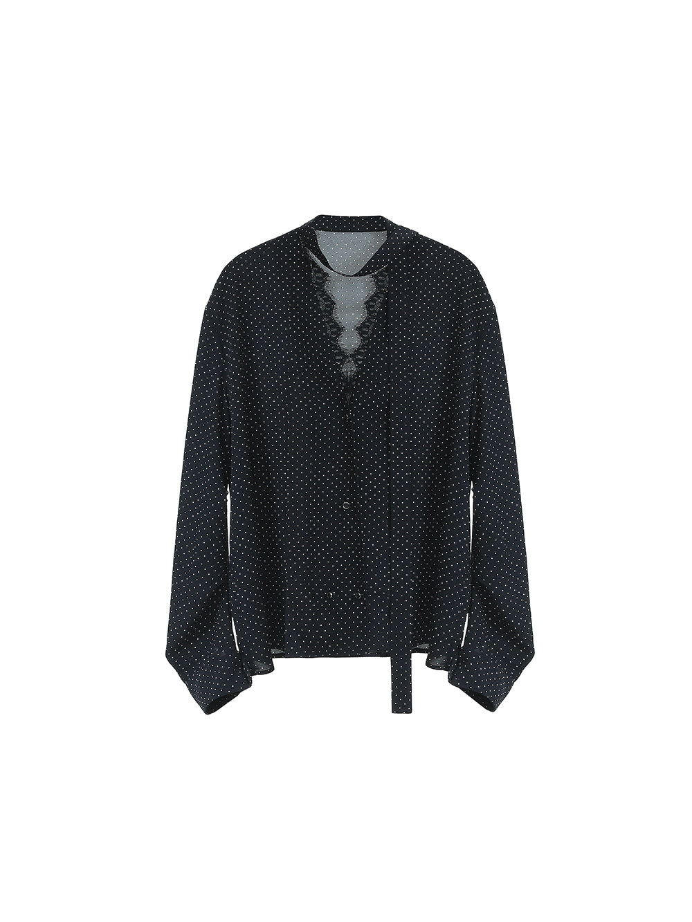 MUKTANK×MODULER Lace-spliced V-neck loose Shirt with Small Polka Dots