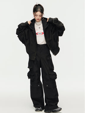 MUKTANK×ARDENCODE Unisex Oversized Loose Mid - rise Wide - leg Work Pants with Multiple Pockets