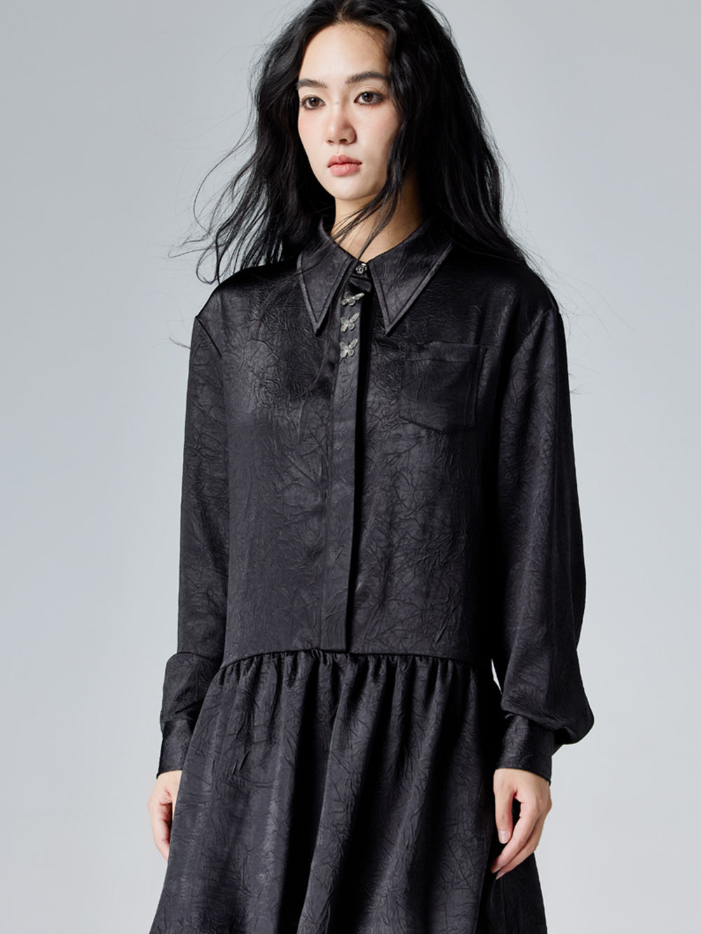 MUKTANK × CUUDICLAB Satin Shirt Dress