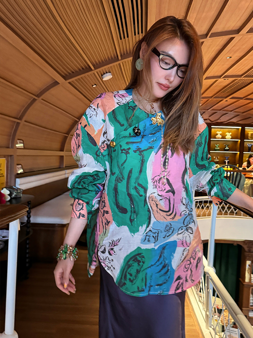 MUKZIN“Capsule Collection”Artistic Colorful Abstract Graffiti Printed Loose Long-sleeve Shirt