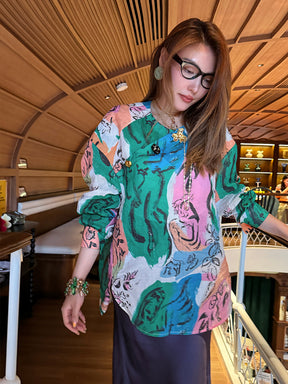MUKZIN“Capsule Collection”Artistic Colorful Abstract Graffiti Printed Loose Long-sleeve Shirt