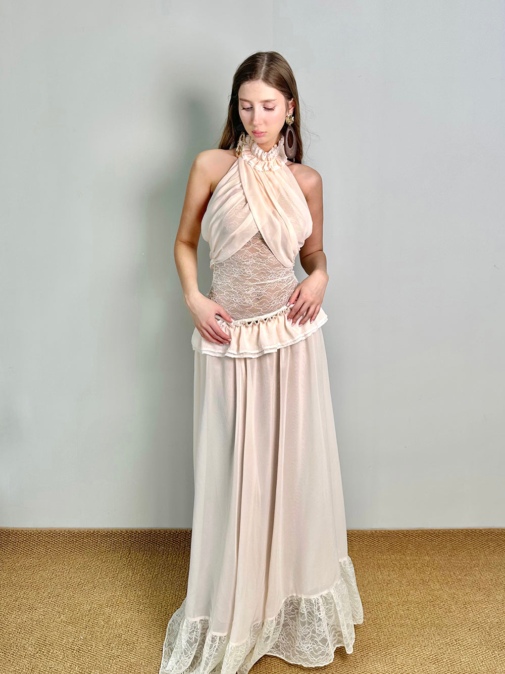 MUKTANK×Jqwention Vintage French Halter Ruffle Slim Two Piece Skirt