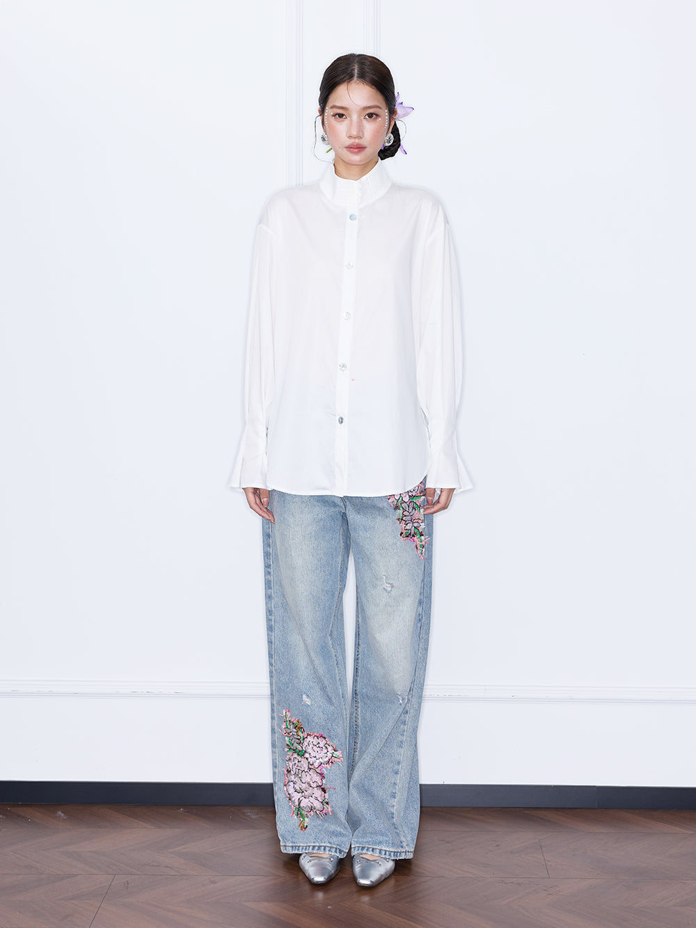 MUKZIN¡°Capsule Collection¡±Minimalist Stand Collar White Button Down Shirt