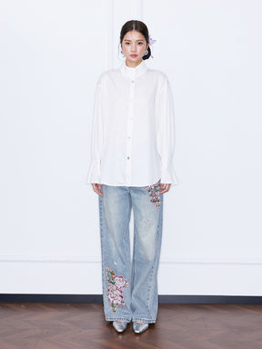 MUKZIN¡°Capsule Collection¡±Minimalist Stand Collar White Button Down Shirt